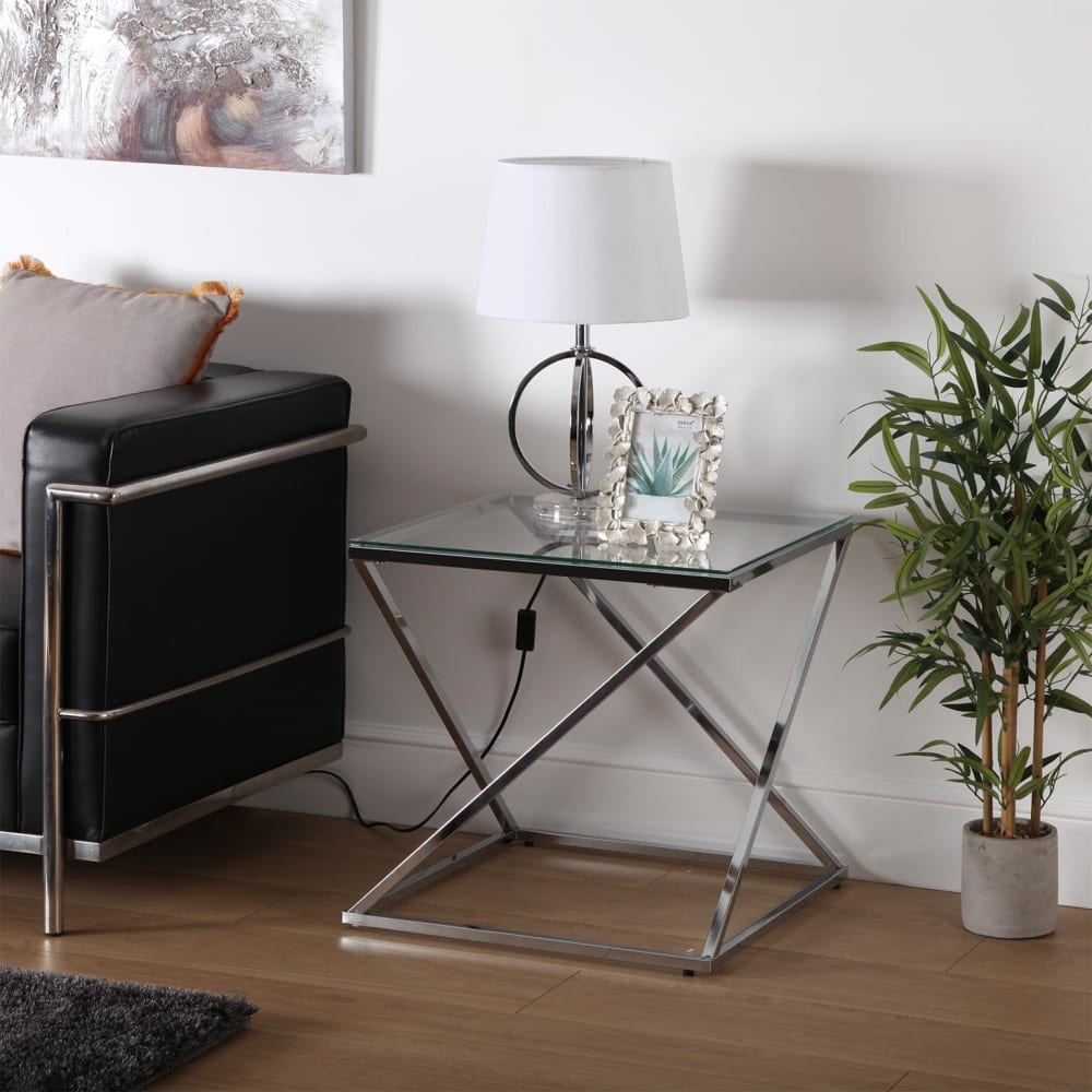 Mesa auxiliar moderna en cristal y metal plateado - Maisons du Monde