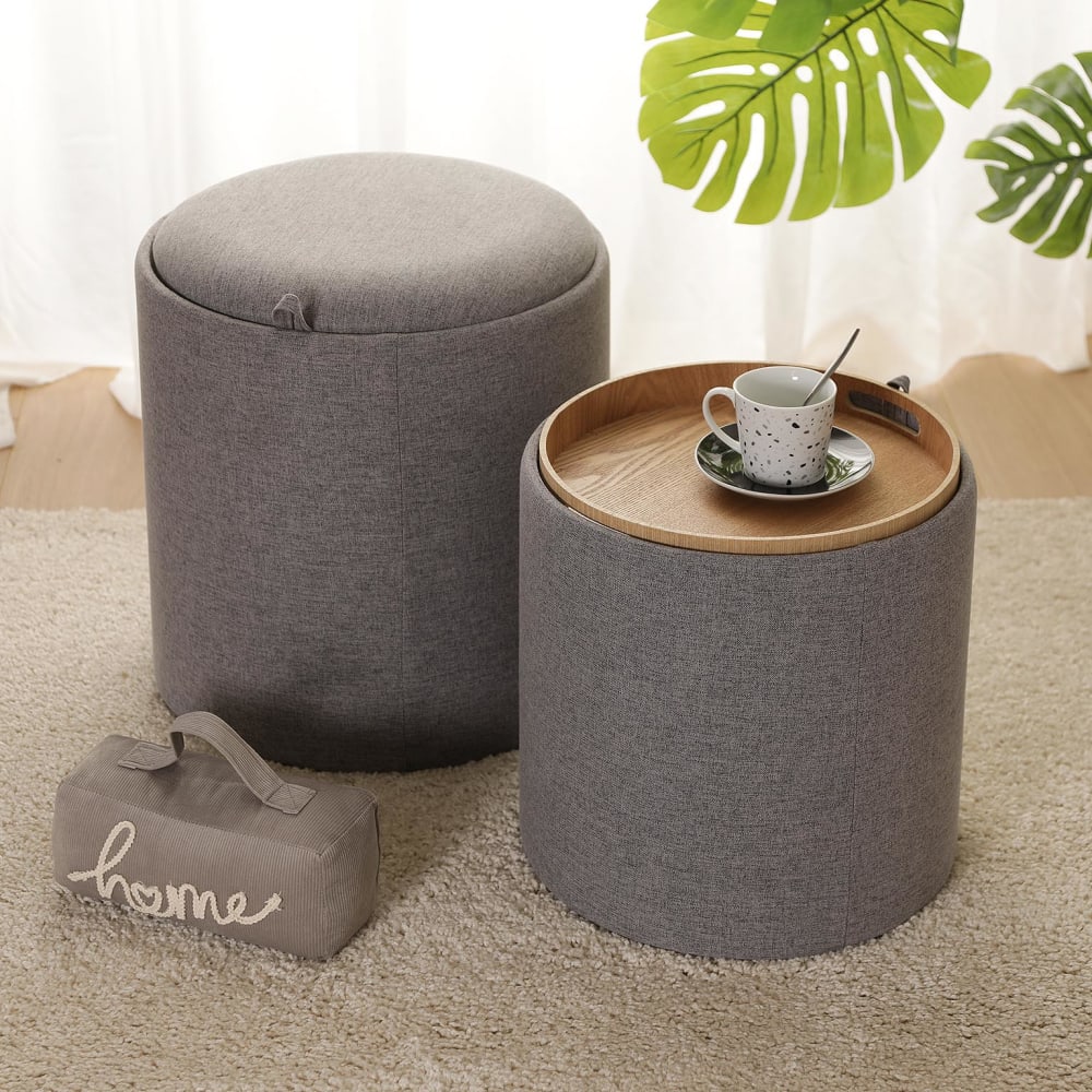 Tabouret repose-pieds (lot de 2) en coton et bois gris foncé