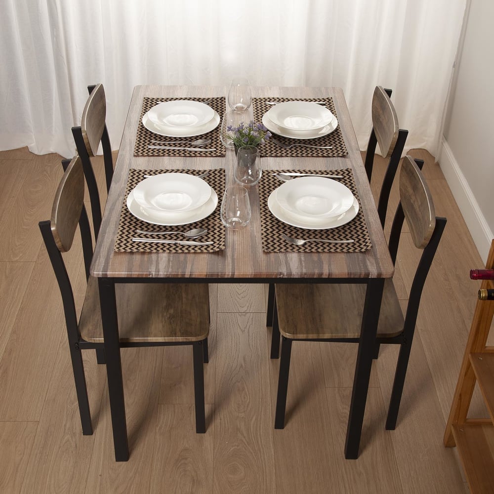 Mesa de comedor 6 personas en aglomerado efecto madera y metal negro - Maisons du Monde