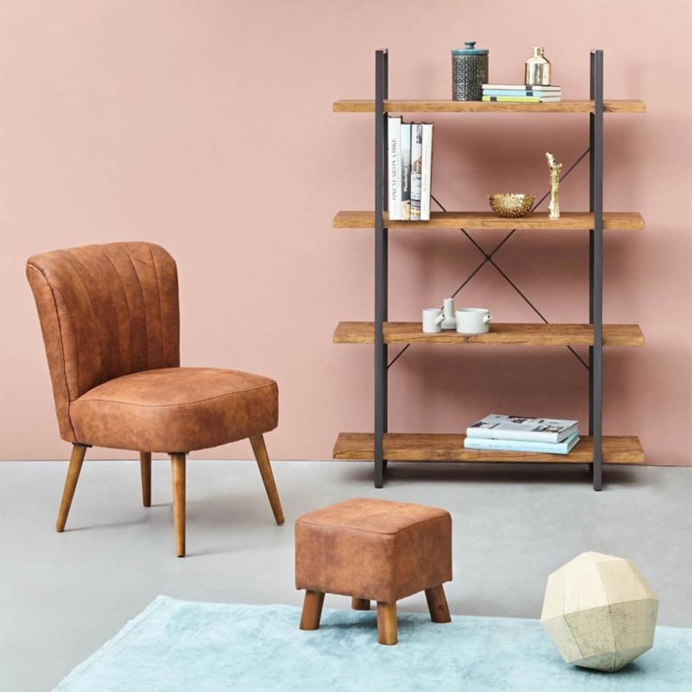 Estantería 4 baldas en aglomerado efecto madera y metal marrón y negro - Maisons du Monde