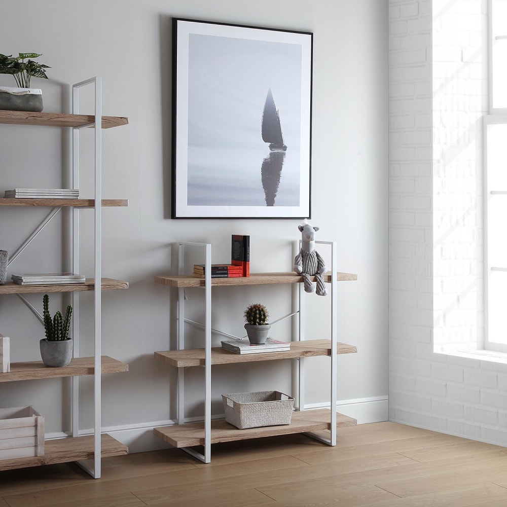 Etagère en imitation bois et métal blanc
