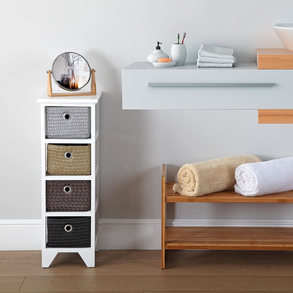 Meuble de salle de bain avec 4 tiroirs en bois et plastique blanc - Maisons du Monde
