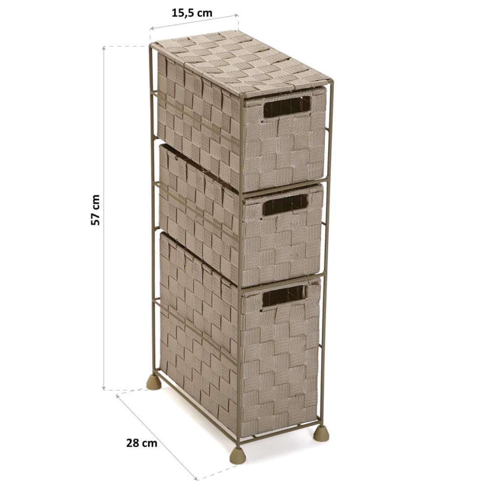 Badezimmerschrank mit 3 Schubladen aus Metall und Nylon, beige -