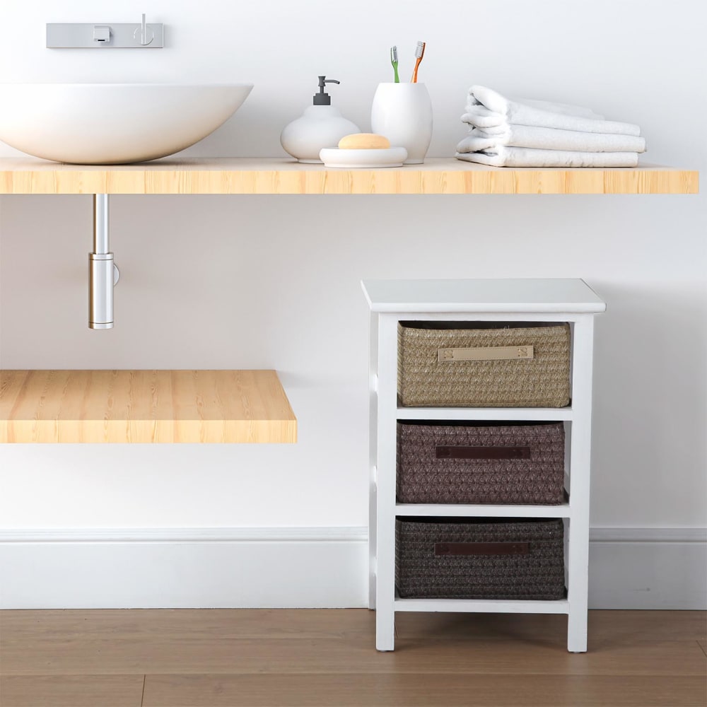 Badezimmerschrank mit 3 Schubladen aus Holz und Polyester, braun