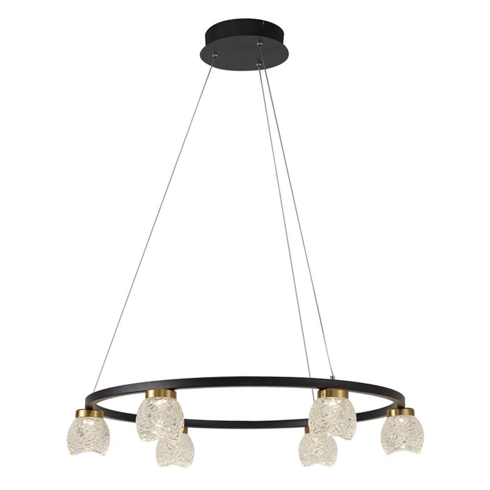 Cristalrecord Runde Hängeleuchte mit 6 Lampenschirmen aus transparentem Glas style modern Schwarz Metall