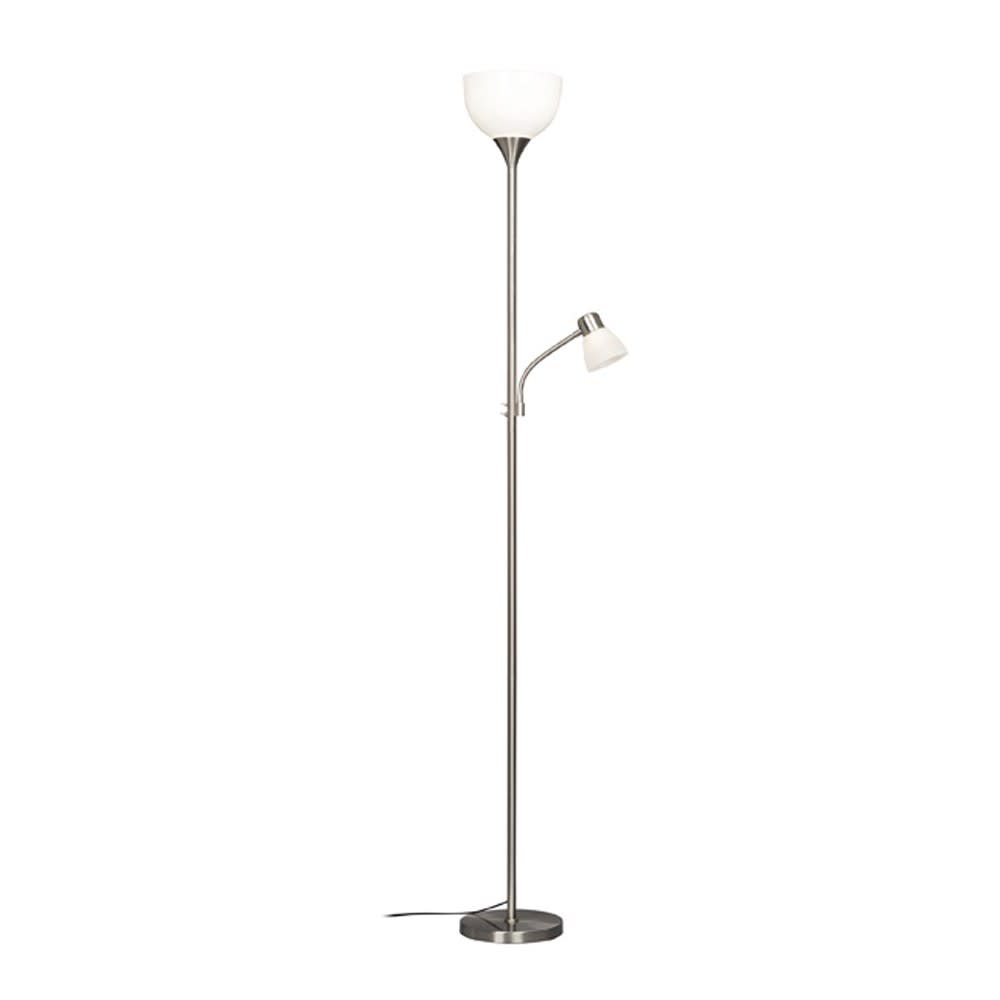 Lampadaire LED avec liseuse en métal argenté et blanc