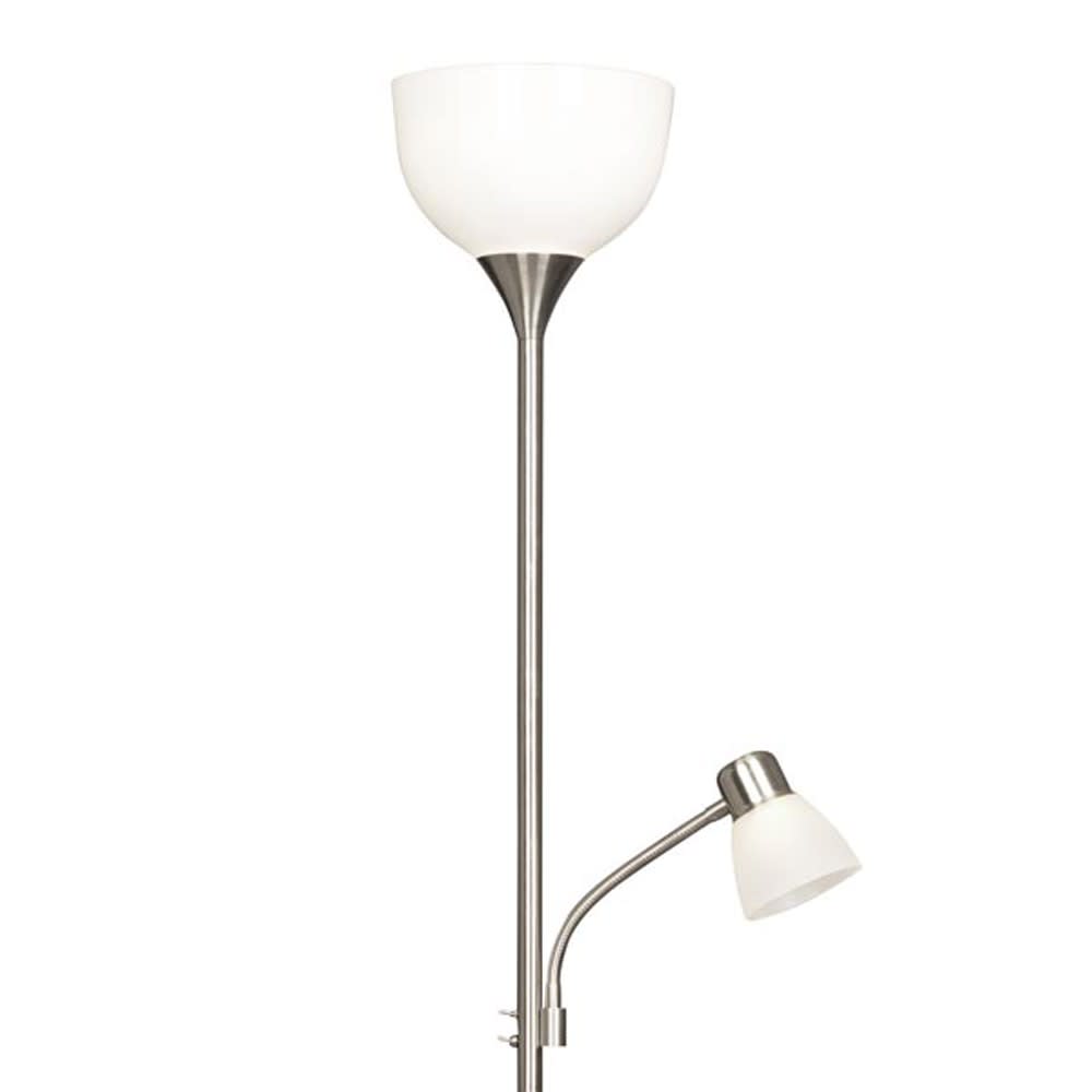 Lampadaire LED avec liseuse en métal argenté et blanc — vue 4