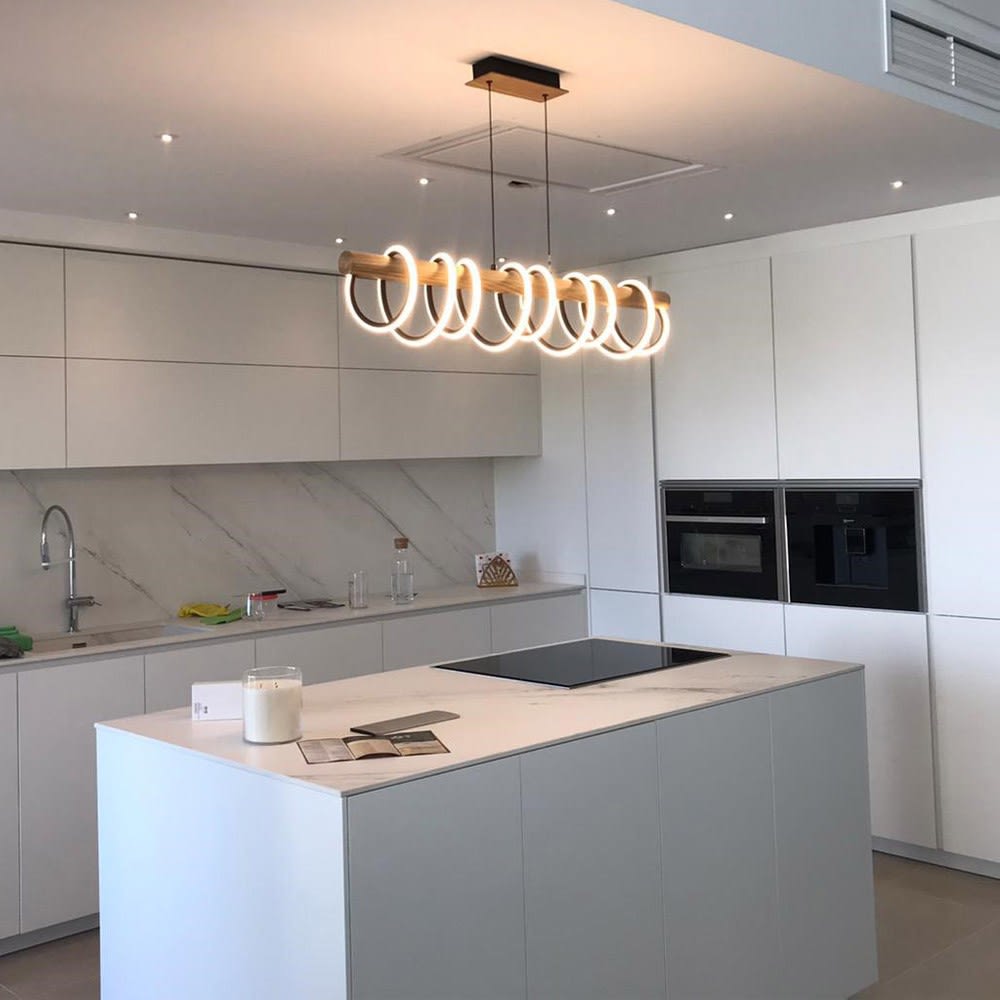 Suspension led marron 49W en aluminium et bois — vue 3