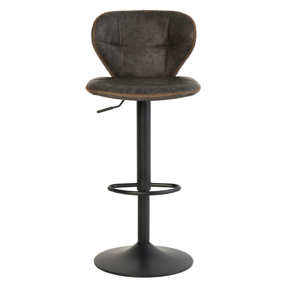 Taburete ajustable de estilo industrial con base en ecopiel gris.