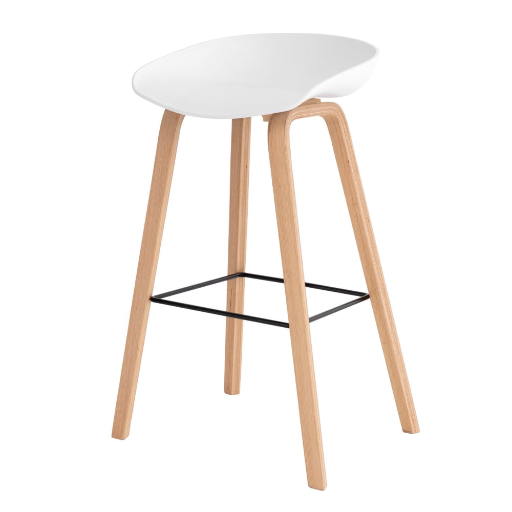 Taburete alto de cocina con patas de polipropileno color roble blanco.