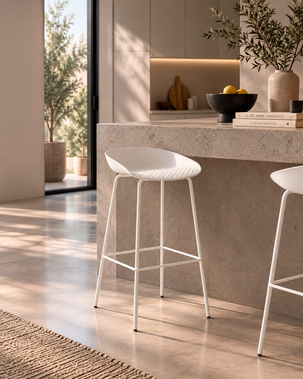 Taburete alto de cocina de polipropileno con patas de metal blanco. - Maisons du Monde