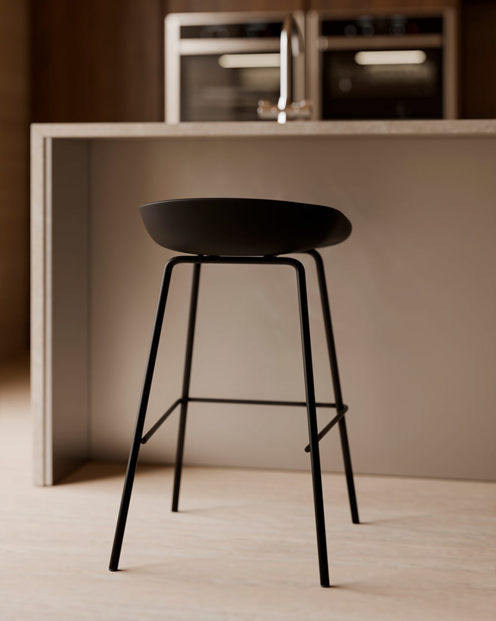 Taburete bajo asiento negro y patas de metal negro. - Maisons du Monde