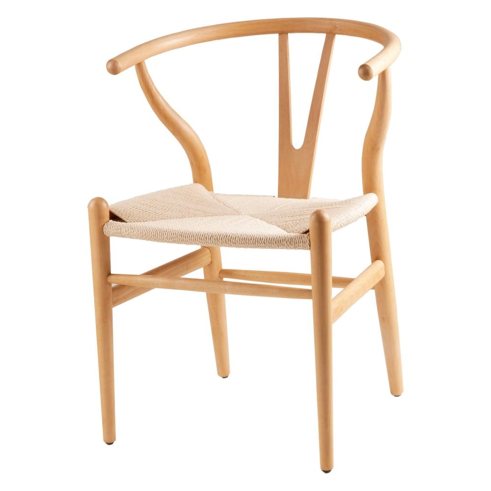 Koketto Home Nordischer Esszimmerstuhl mit natürlicher Struktur und Sitzfläche. Braun Holz