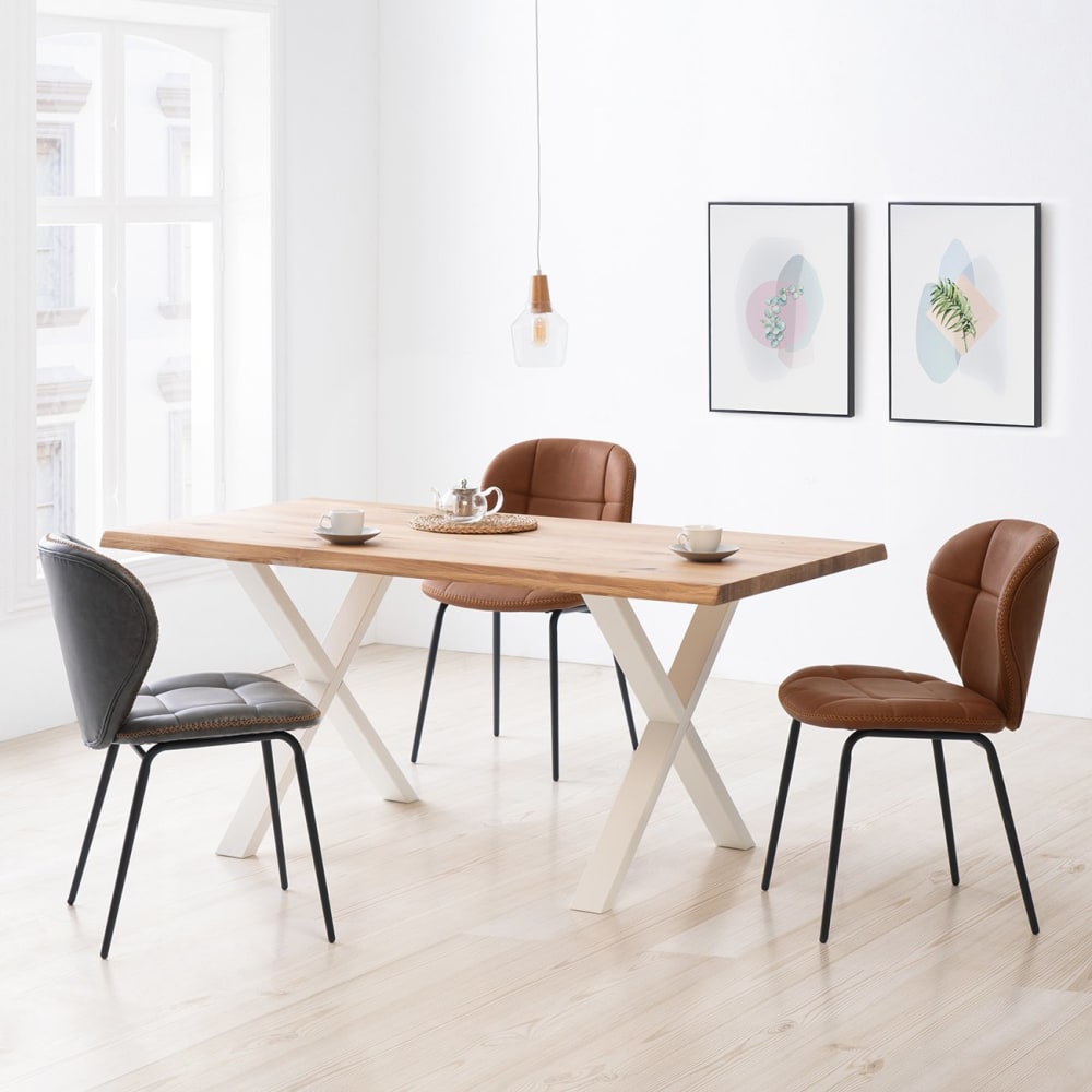 Silla de comedor con asiento de cuero sintético marrón. - Maisons du Monde