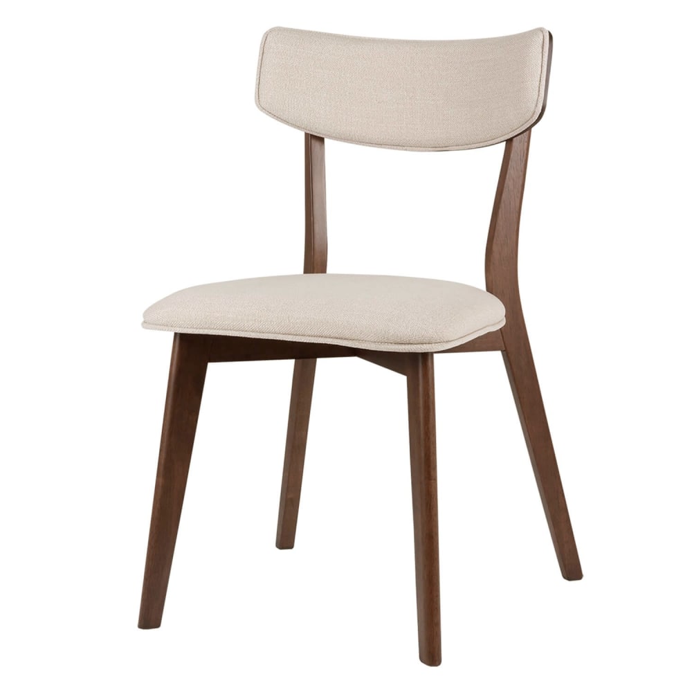 Silla de comedor con estructura de nogal y asiento beige.