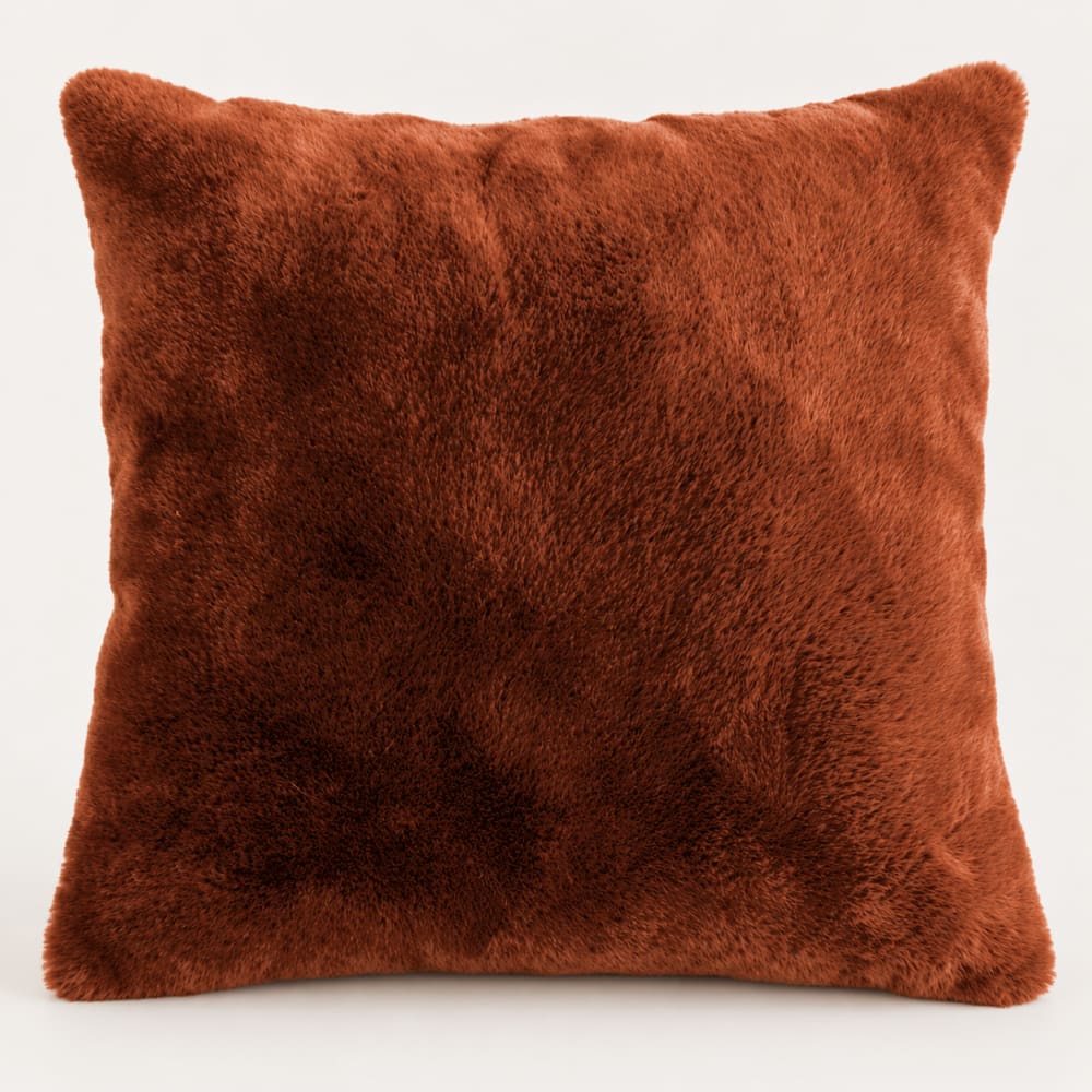 Cojin pelo corto terracota y terciopelo 45x45 cm - Maisons du Monde