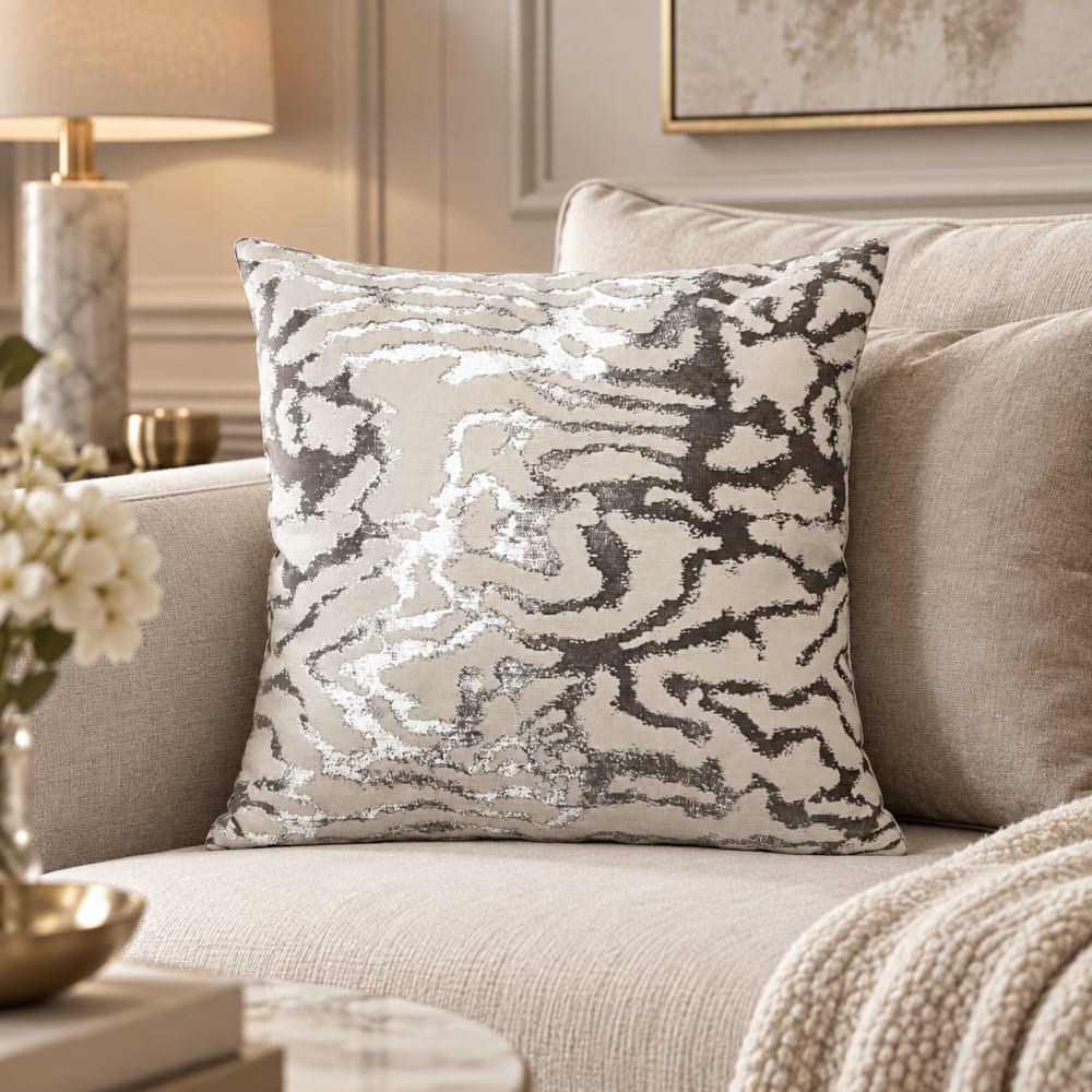Cojín jacquard gris plata satinado 40x40 cm