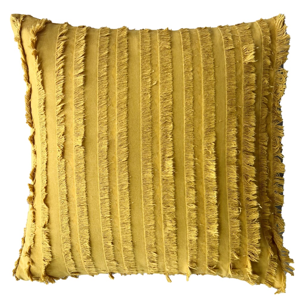 Funda de cojín algodón flecos mostaza 45x45 cm