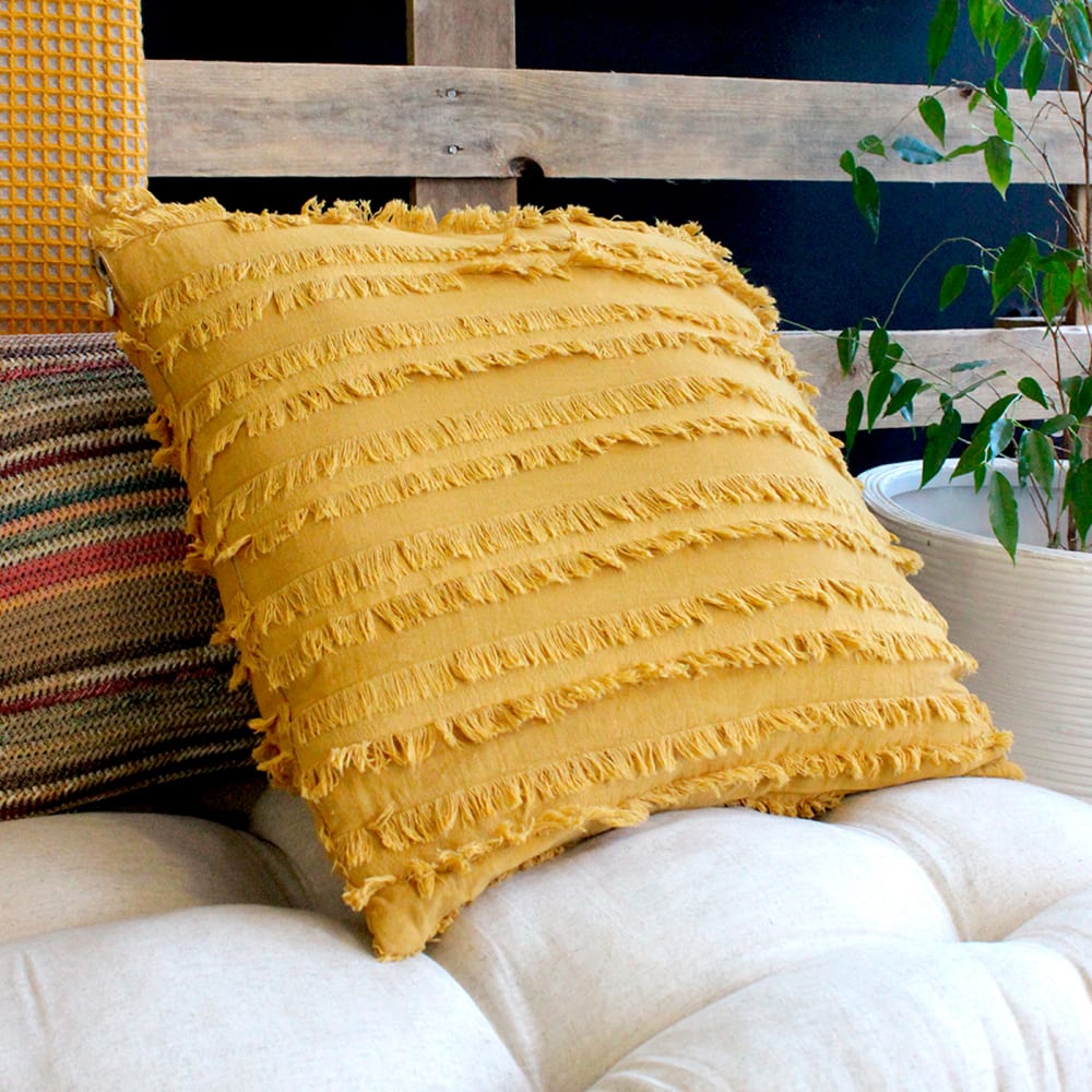 Funda de cojín algodón flecos mostaza 45x45 cm - Maisons du Monde