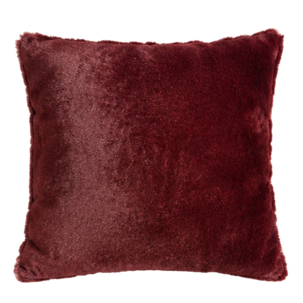 Cojín pelo corto granate burdeos 45x45 cm - Maisons du Monde