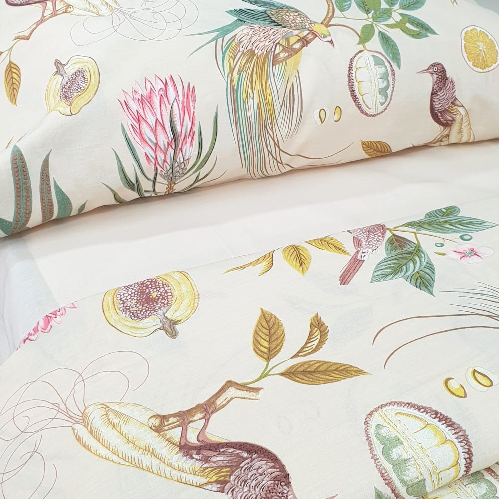 Funda nórdica 2 piezas 100% algodón pájaros fruta rosa cama 90 cm - Maisons du Monde
