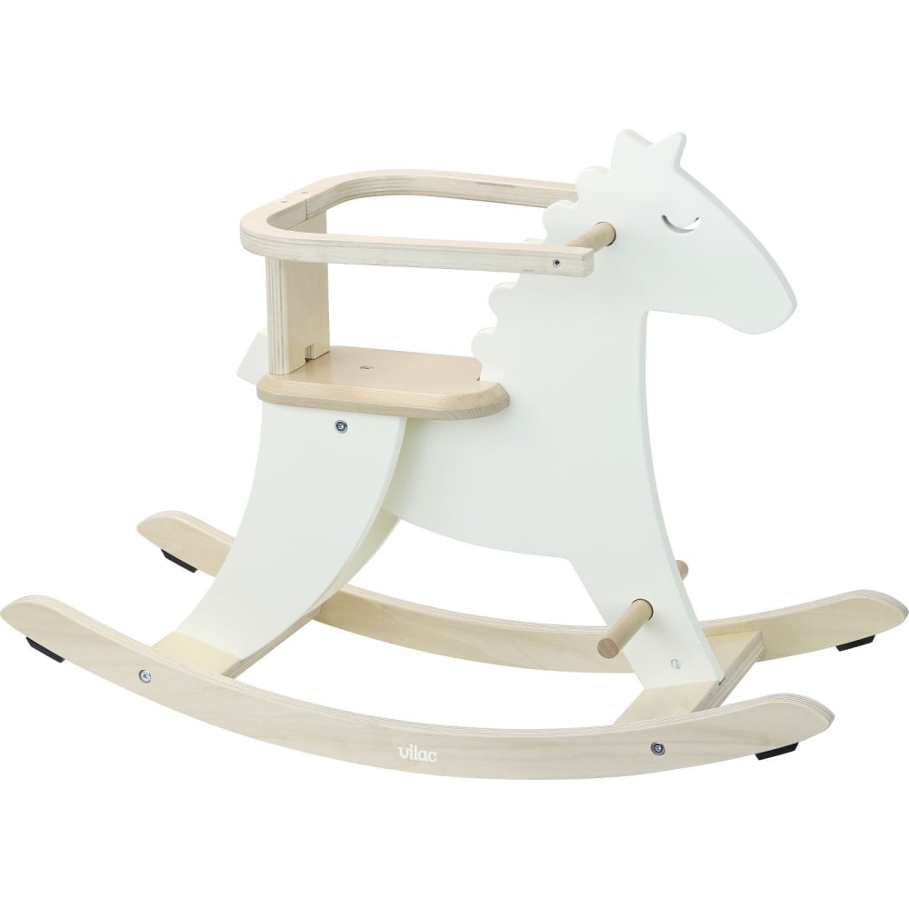 Caballito mecedor de madera blanco marfil con arco