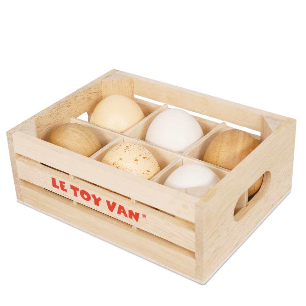 LE TOY VAN Kleine Kiste mit 6 Holzeiern. Ei-Kiste, Holzspielzeug der Marke Le Toy Van- Artikel Nummer TV190. Beige