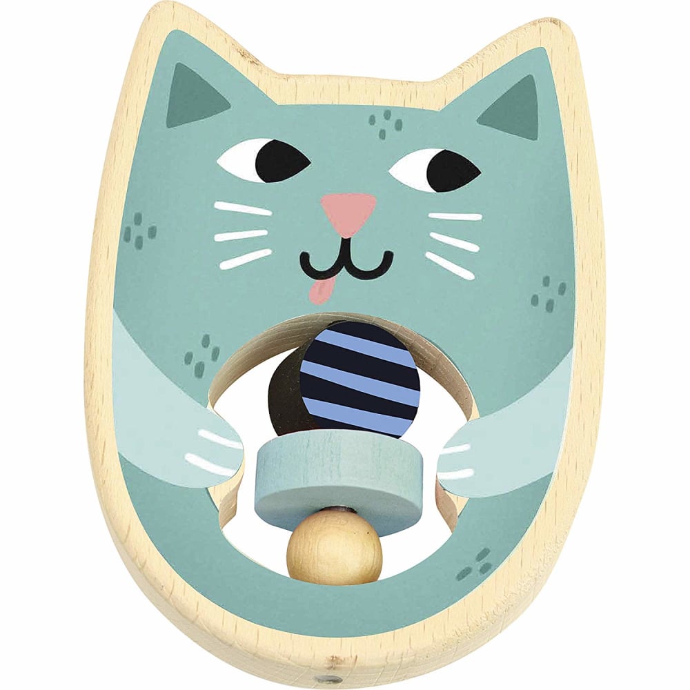 Vilac Hochet en bois chat Bleu Bois - 12x1x9cm