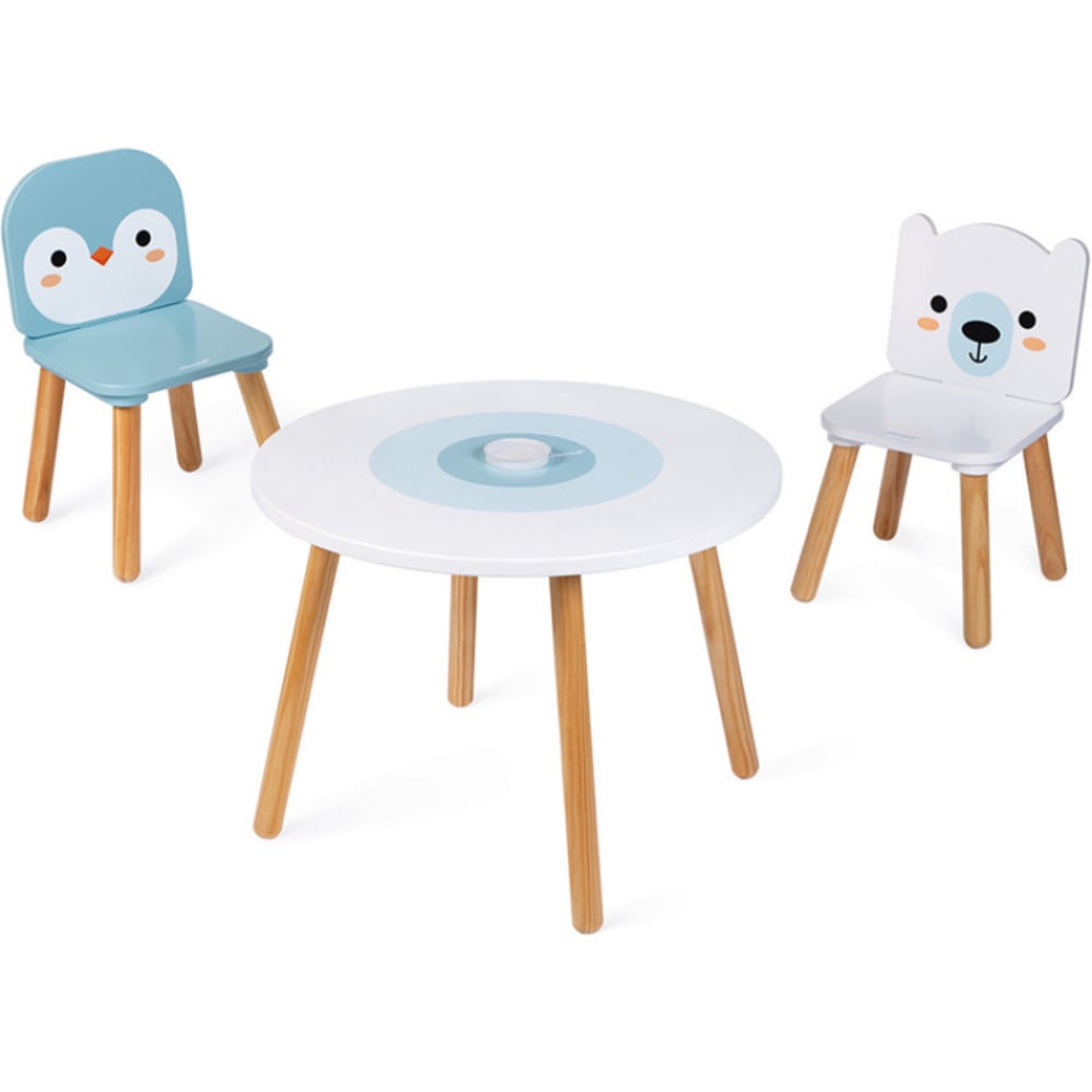 Mesa y 2 sillas para niños de madera