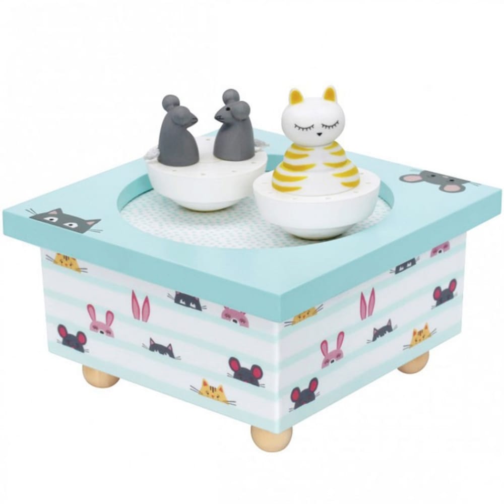 Caja de música de madera gato & ratón