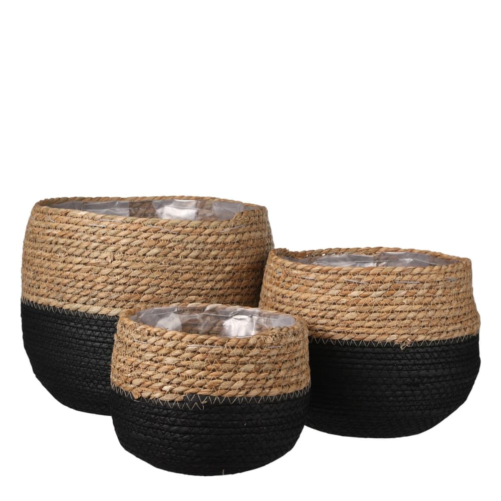 Mica Decorations Blumenkasten Jorck Schwarz Seegras H24xB26xL26cm style landhaus Schwarz Seebinsen