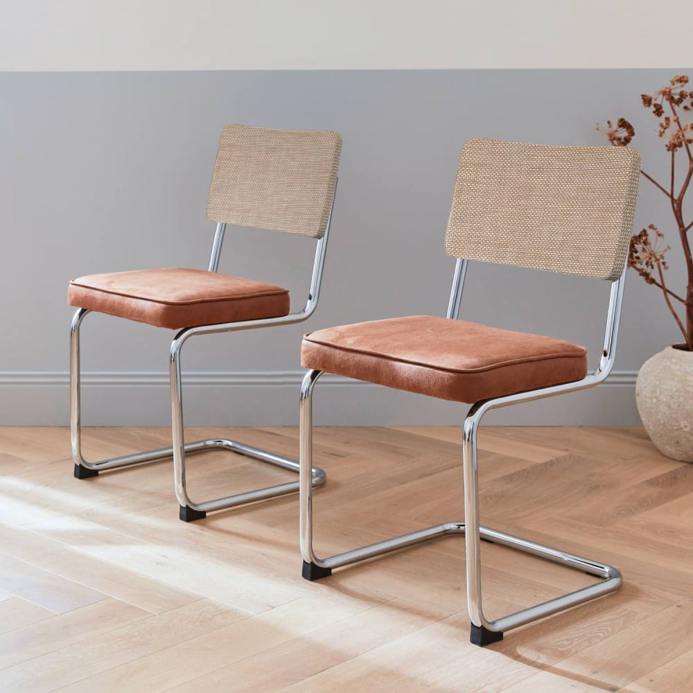Set 2 sedie a sbalzo in tessuto e rattan, marrone - Modello Vintage - Marrone - PES - Poliestere