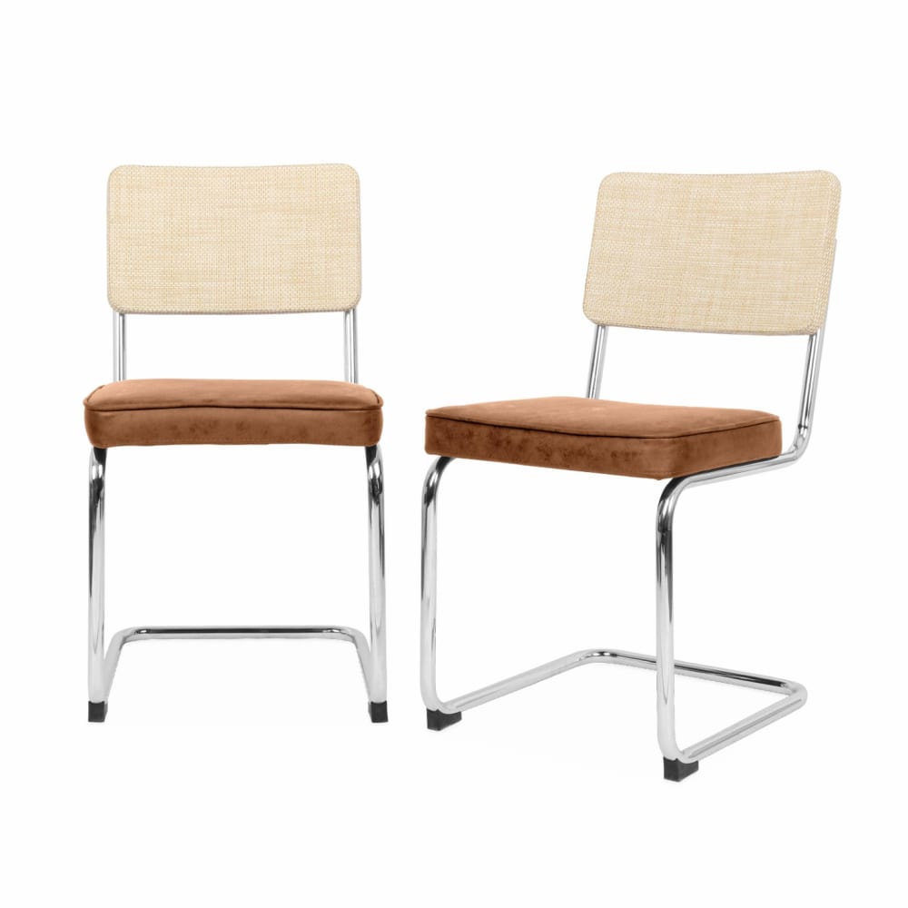 2 chaises cantilever, tissu marron clair et résine - Maisons du Monde