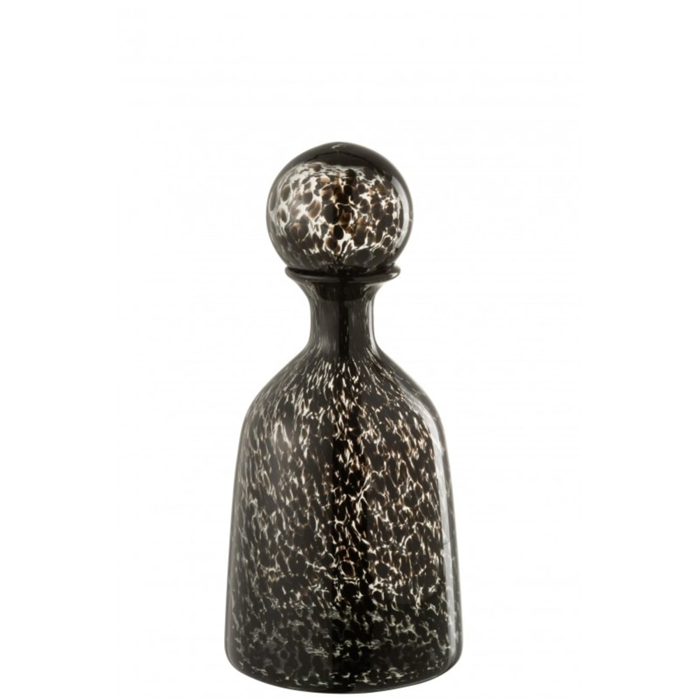 Botella + tapón manchas decorativo bajo cristal negro alt. 33 cm