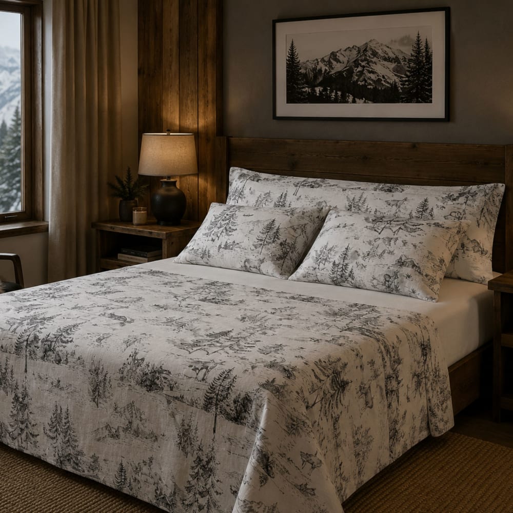 Juego de sábanas 100% algodón 3 piezas ciervos montaña - cama 135 cm - Maisons du Monde