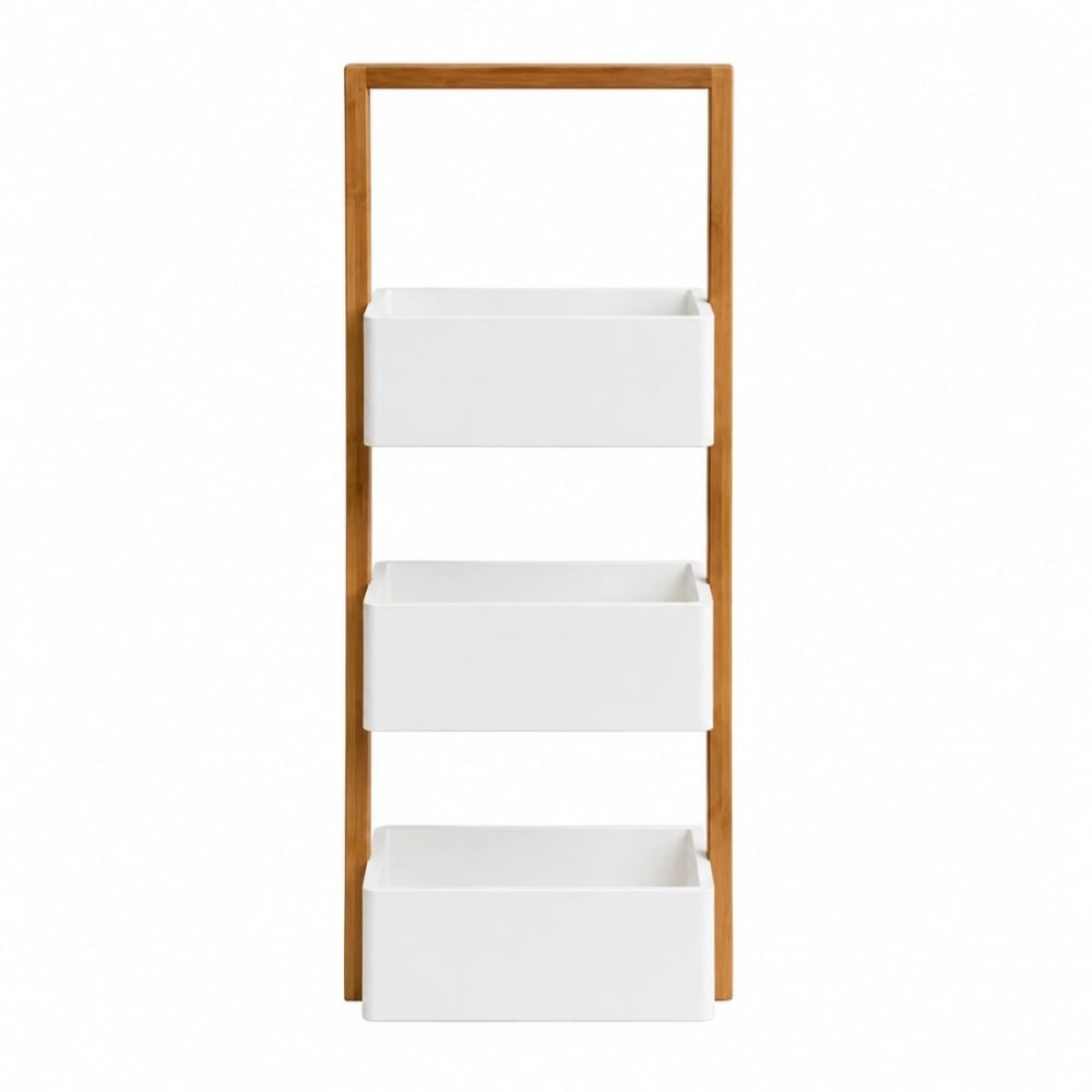 Mobiletto portaoggetti in bambù 3 contenitori - bianco - Bianco - LEGNO
