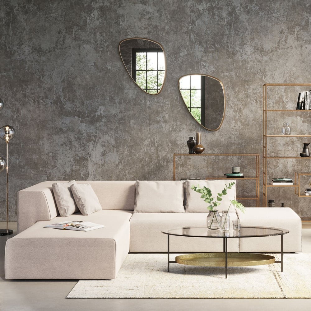Canapé d'angle gauche 4 places en tissu crème - Maisons du Monde