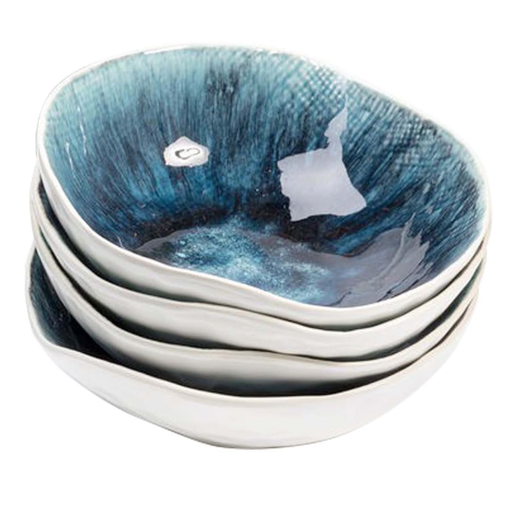 Assiette creuse en grès bleu et blanc d17 - lot de 4