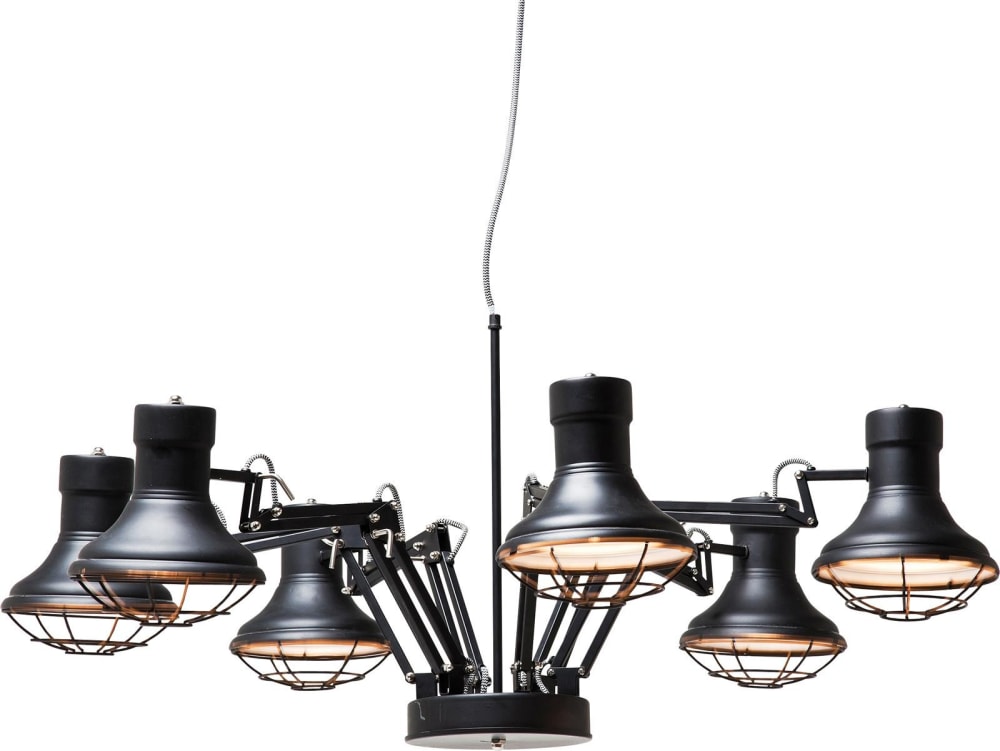Lámpara metal negro 6 brazos ajustables