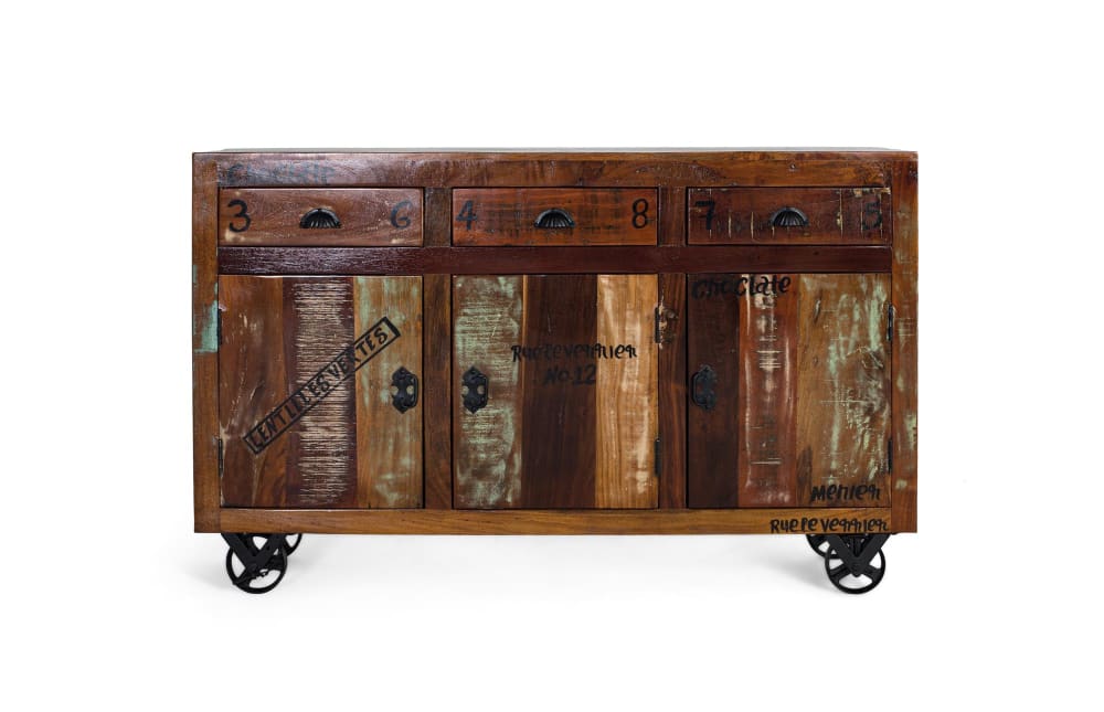 Buffet en bois recyclé multicolore