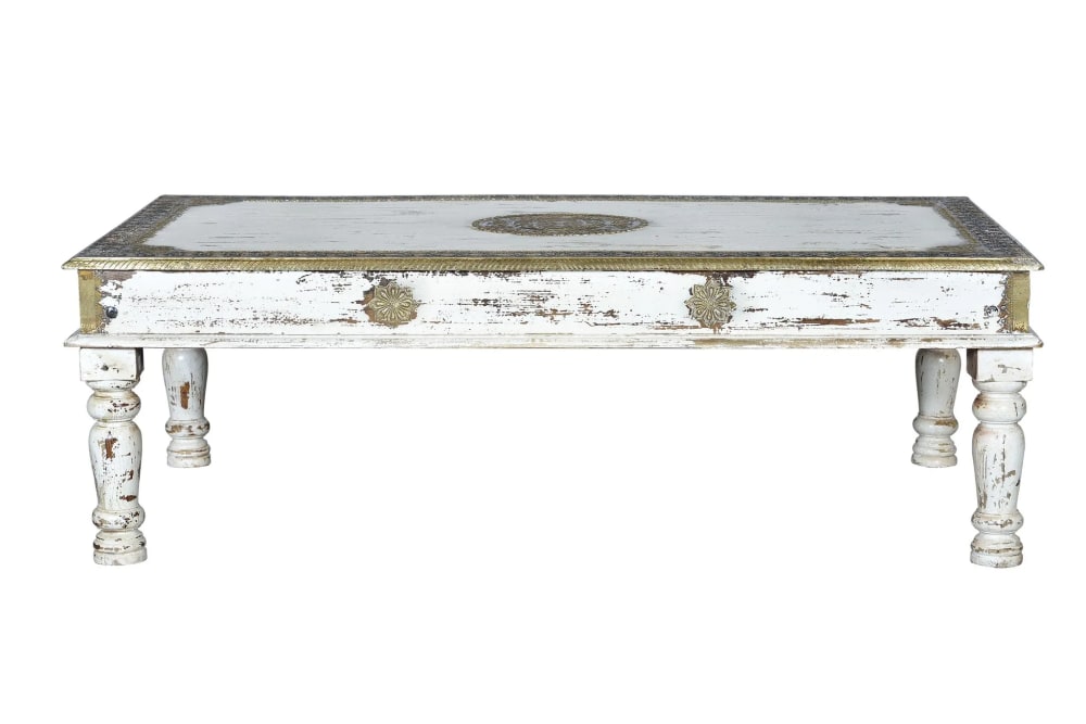 Mesa de café madera de mango en blanco envejecido