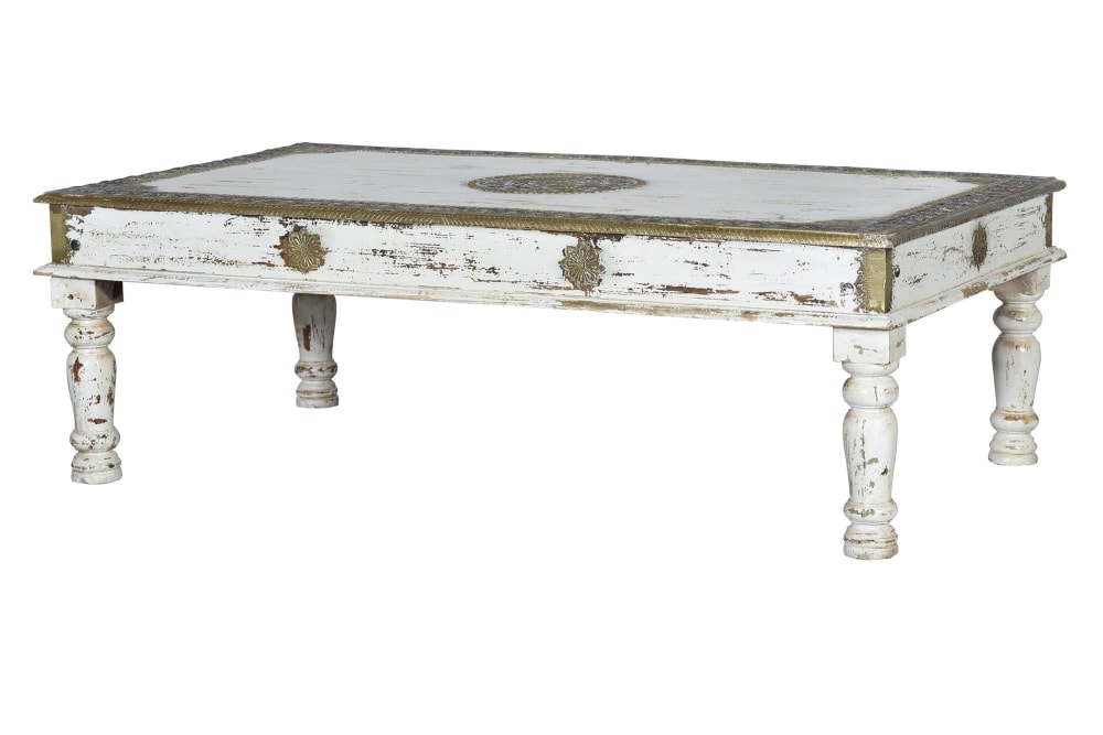 Table basse en manguier blanc vieilli