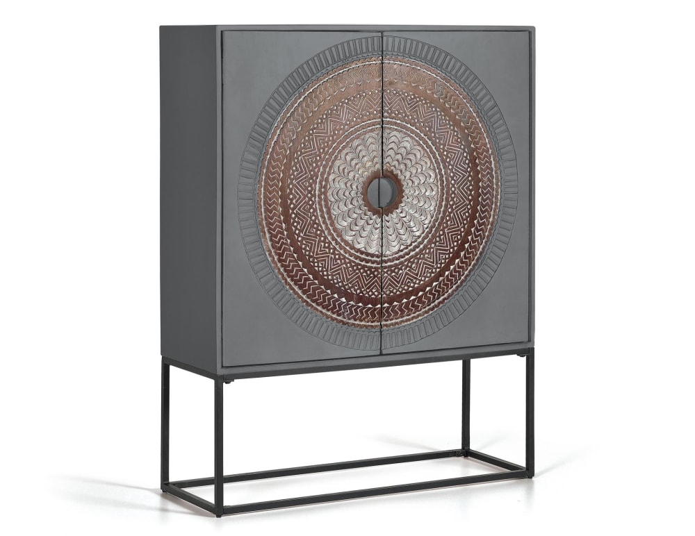 GINER Y COLOMER Highboard aus Mangoholz mit Metallbeinen in Grau und Braun style exotic Grau