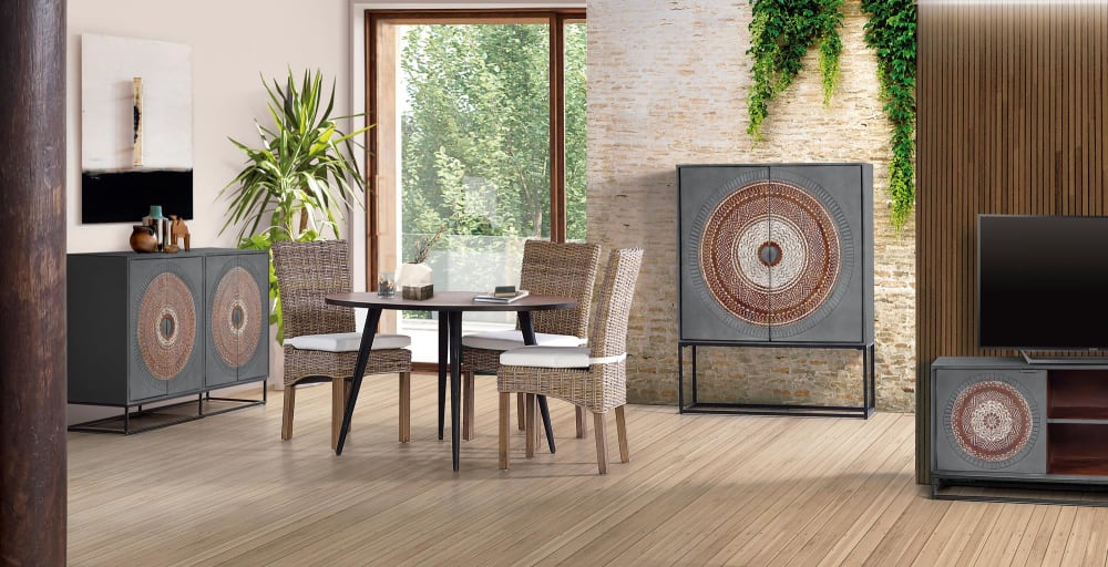 Buffet en manguier pieds métal gris et marron