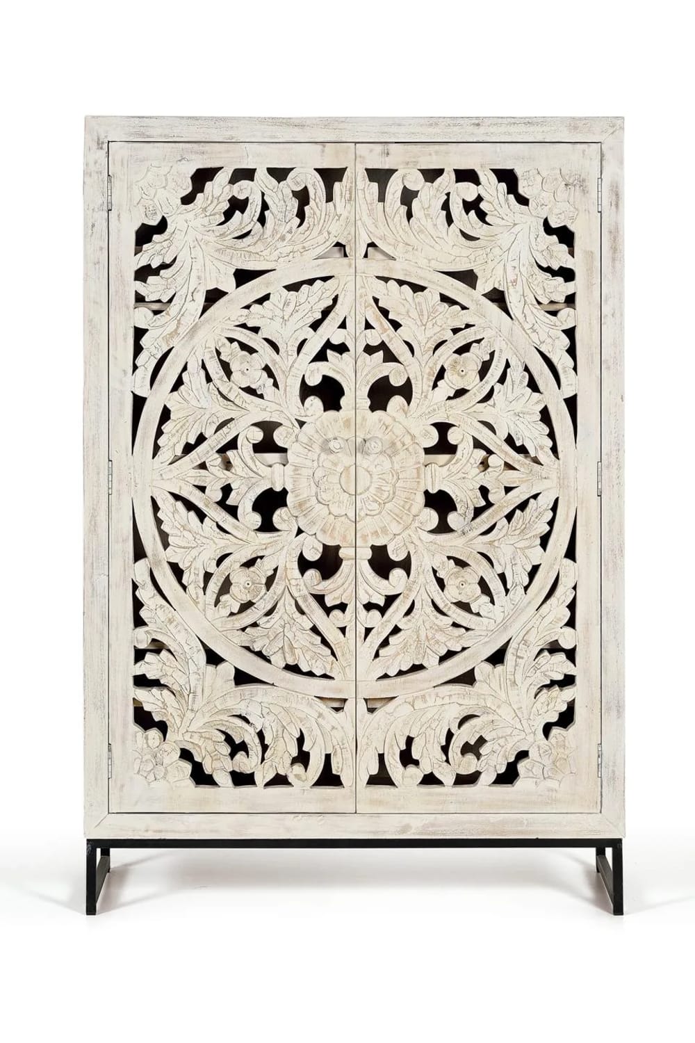 GINER Y COLOMER Vitrine mit 2 Türen aus Mangoholz und mit Metallfuß. Artikelmaße: 160cm Höhe -110cm Länge - 40cm. Artikelgewicht: 70kg. Weiß