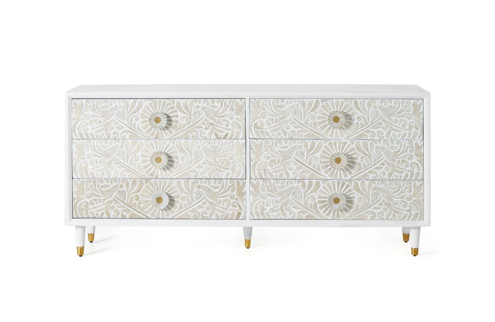 Cómoda madera mango blanco y detalles en color dorado