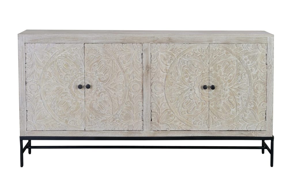 GINER Y COLOMER Sideboard mit 4 Türen aus Mangoholz und Metallbasis. Artikelmaße: 90 cm Höhe - 170 cm Länge - 170 cm Tiefe. Artikelgewicht: 75KG. Weiß
