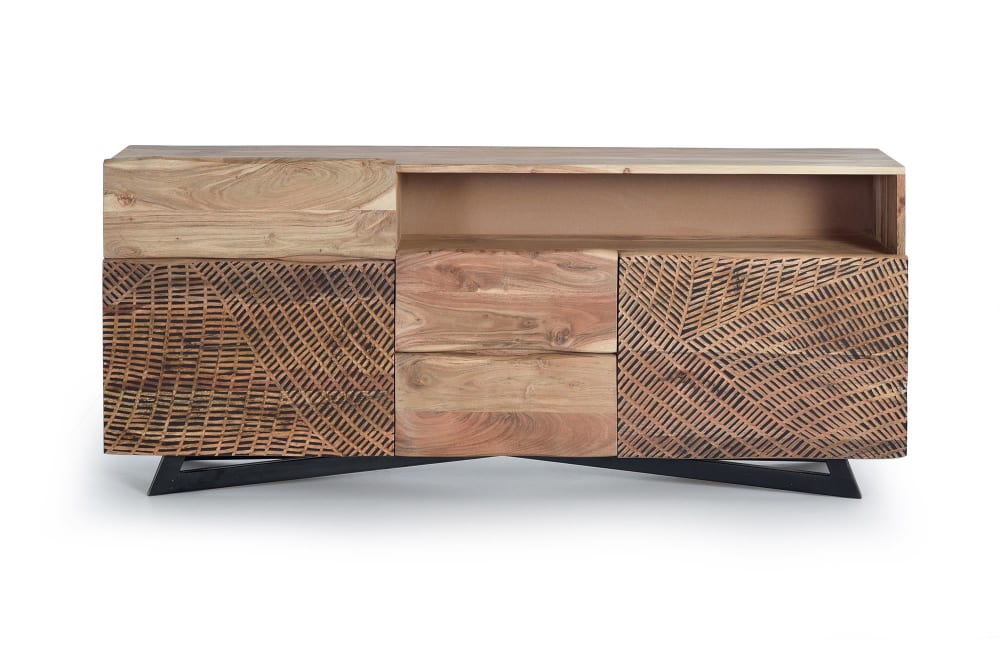 Buffet en bois d'acacia pieds en métal naturel et noir