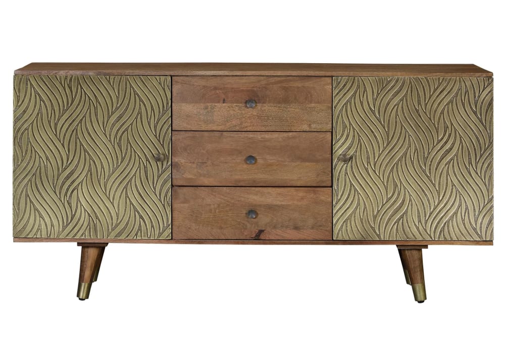 GINER Y COLOMER Sideboard aus Mangoholz und Bronze style landhaus Braun