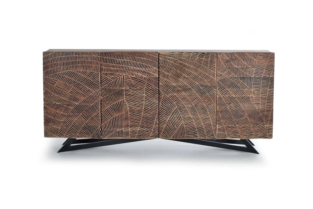 Aparador de madera de acacia y patas de metal color natural